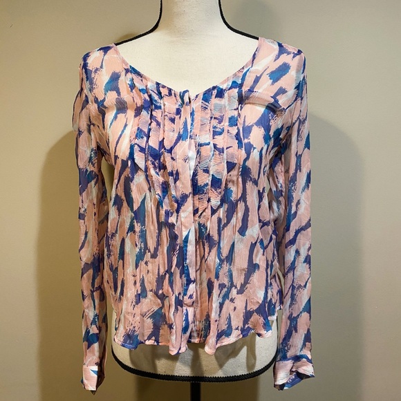 Maeve Anthropologie Pink Blue Painted Blouse - Picture 2 of 7